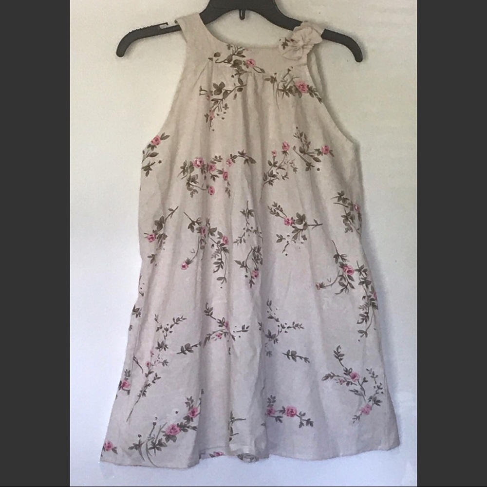 Girl’s Linen Dress 10/12 Beige Floral NWT